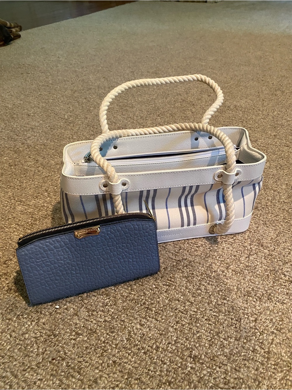 Burberry Striped Canvas Tote with (altered ) Rope Handles and burberry Wallet